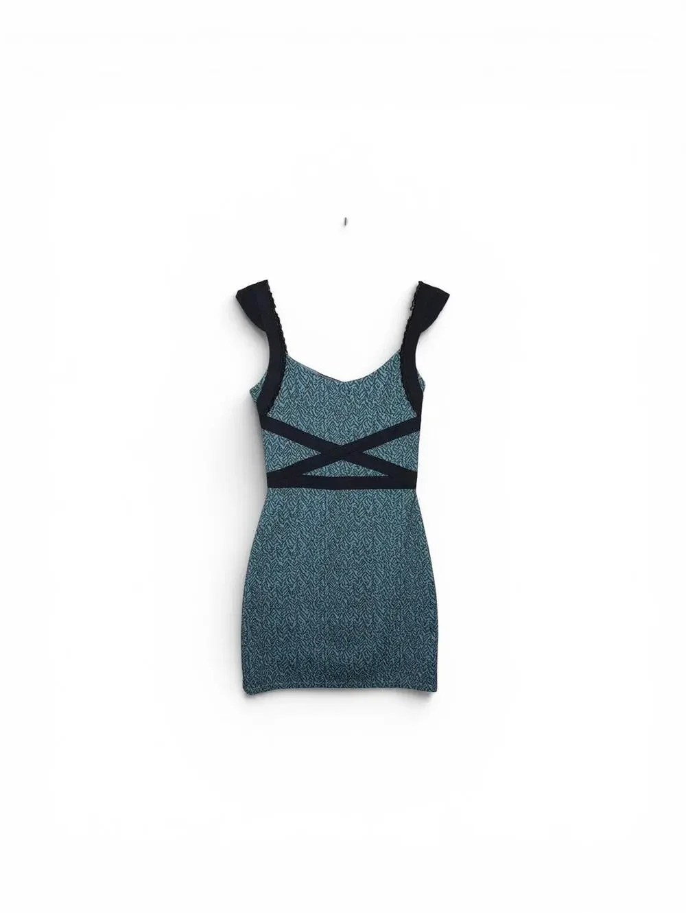 Free People Cross My Heart Mini Dress Teal Blue Black Strappy Cutout Back, XS - Picture 3 of 6